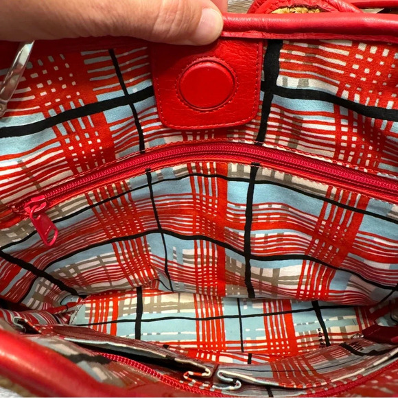 Brighton Marissa Floral Straw Woven Tote Purse Tan Red Key Charm Handbag - Picture 12 of 16